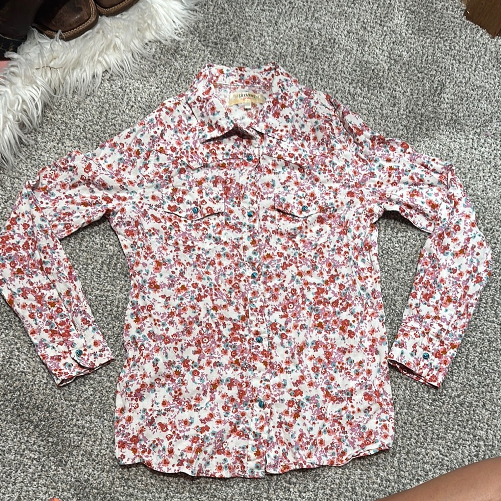 Girls - size large Shyanne Multicolor Floral Pearl snap Shirt